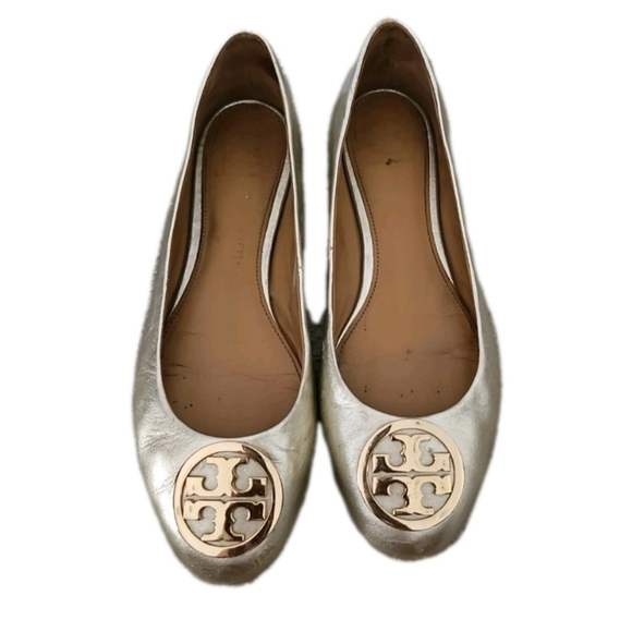 Tory Burch Womens Metallic Light Gold Leather Reva Ballet Flat 7.5 - Picture 2 of 16